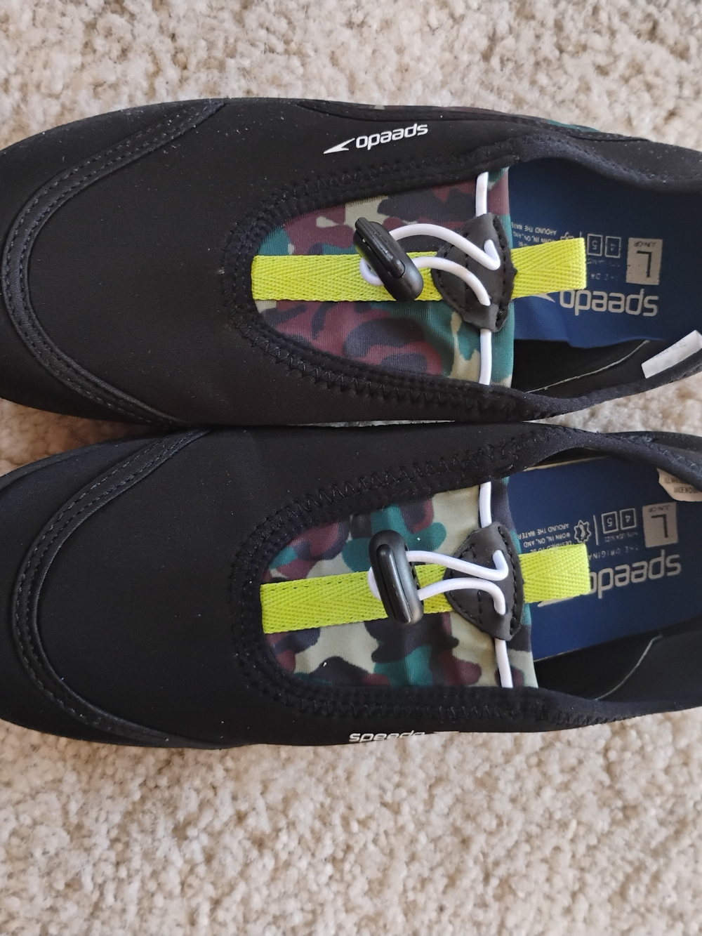 Speedo Kids Black Camo Water Shoes with Neon Yellow Strap
